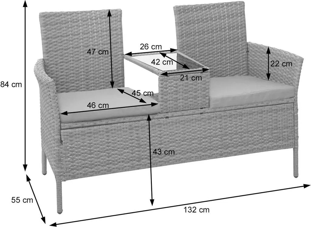 Canapé de jardin 2 places en résine tressée avec tablette centrale - 10