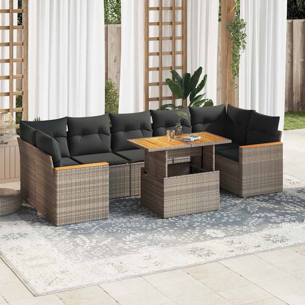 Maison Exclusive - 8-tlg. Garten-Sofagarnitur mit Kissen Grau Poly Rattan Akazie