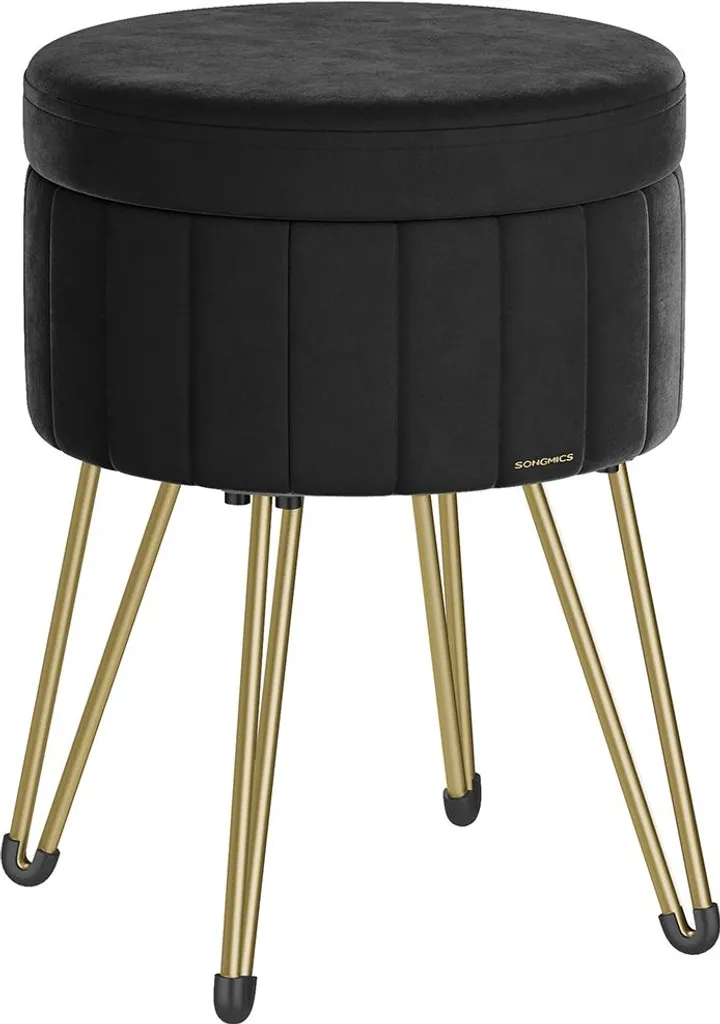 Pouf coffre de rangement avec pieds en métal noir encre design moderne