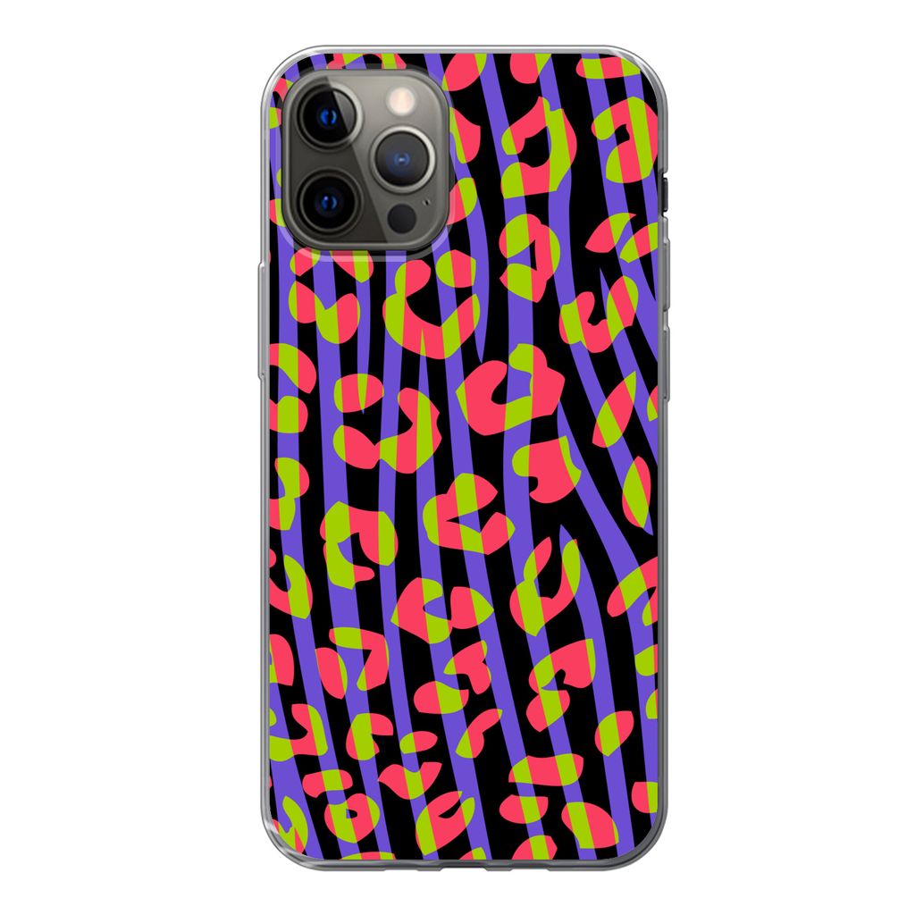 MuchoWow Handyhülle Schutzhülle Hülle für iPhone 13 Pro Pantherdruck - Zebra - Neon Silikon Softcase Handy Hülle - Handy-Tasche