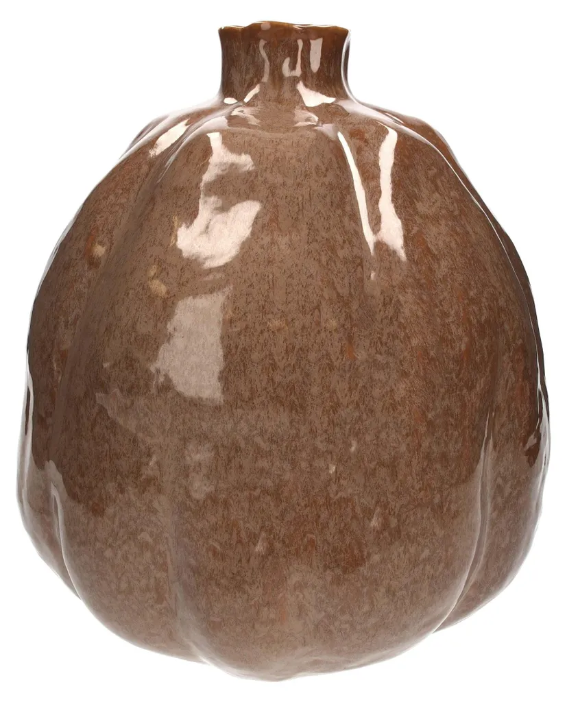 Vase en céramique marron à forme bombée 36 cm, finition mate élégante