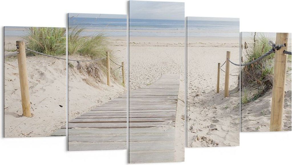 Bild auf Leinwand - Leinwandbild - 5 Teile - Strand Düne Eintritt - 160x85cm - Wand Bild - Wanddeko - Wandbilder - Leinwanddruck - Bilder - Wandde...