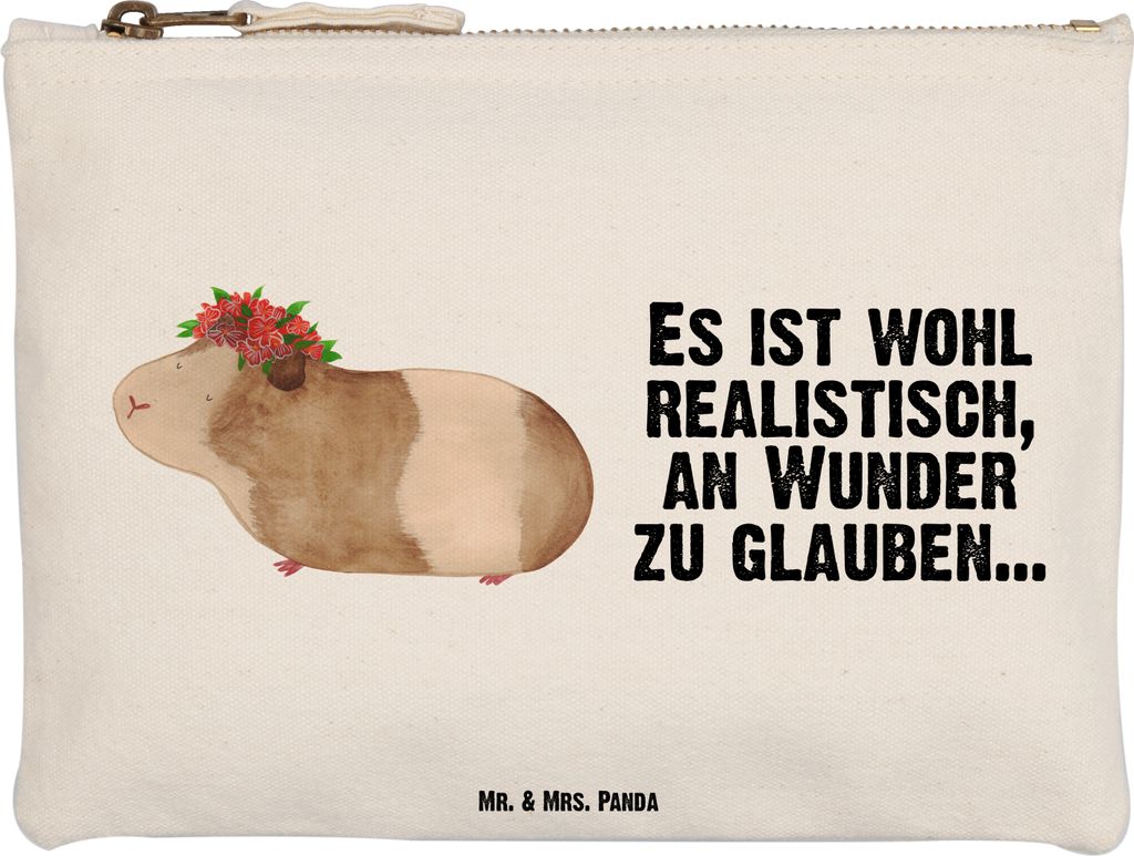 Mr. & Mrs. Panda Kosmetiktasche Meerschweinchen Weisheit Größe M - Weiß - Geschenk, Stoffbeutel, Pouch, Schulmäppchen, Wunder, Motivation, Kult...