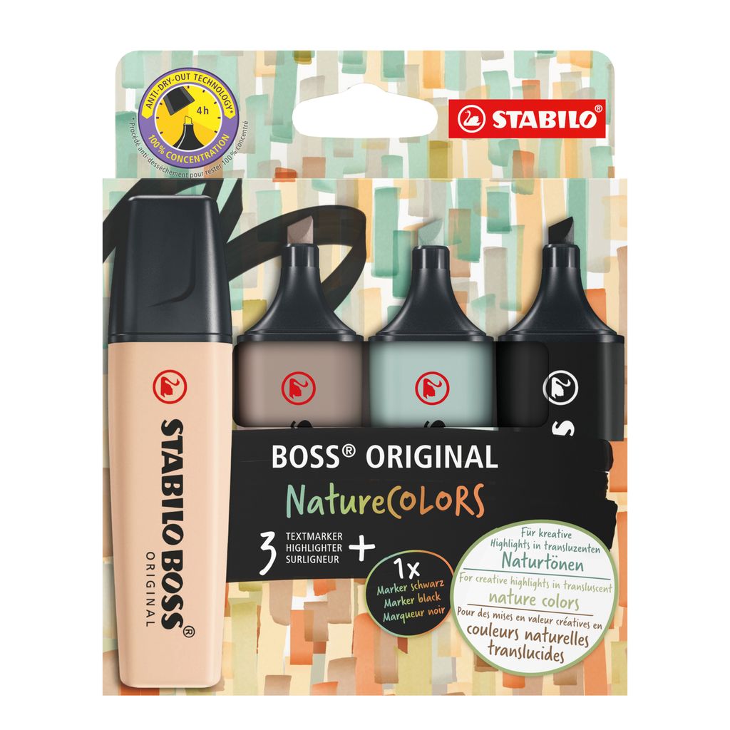 STABILO BOSS ORIGINAL NatureColors Marker 4 Stück(e) Meißel Beige, Schwarz, Grün, Hellgrau