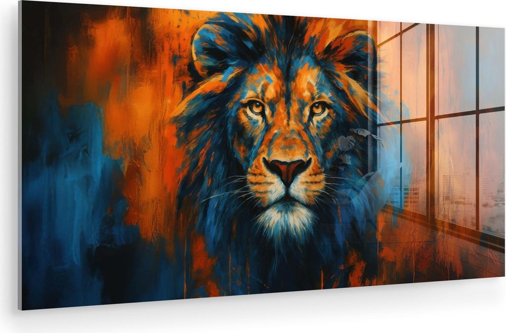 MuchoWow Glasbilder - Bilder auf Wandbild - Foto auf Glas Gemälde - Löwenkopf - Orange 40x20 cm Wanddekoration aus Glas - Acrylglasbild - Acrylbi...