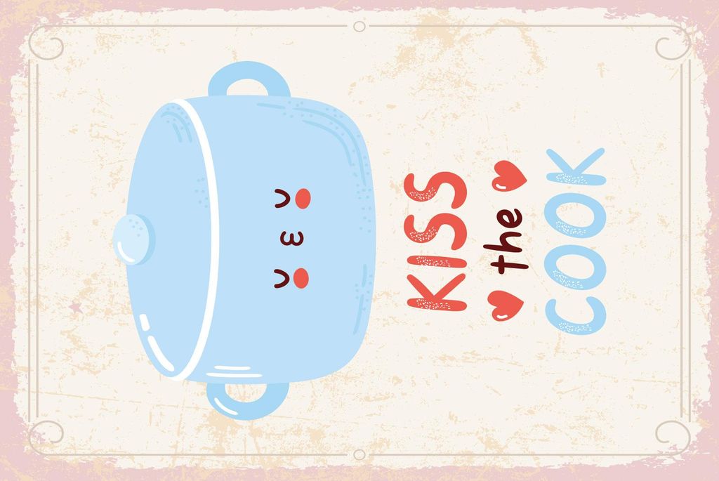 vianmo Blechschild 30x20 cm kiss the cook Kochtopf