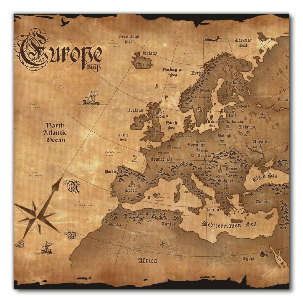 Wallario selbstklebende Möbelfolie/ Tischdecke für Innen und Außen, Größe: 80 x 80 cm - Alte Weltkarte Karte von Europa in englisch