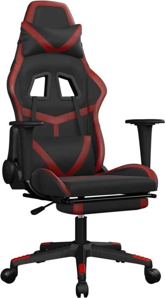 vidaXL Gaming-Stuhl mit Fußstütze Schwarz und Weinrot Kunstleder