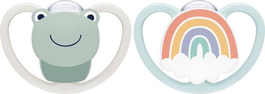 NUK Silikon-Schnuller 0-6m Space Frog Regenbogen
