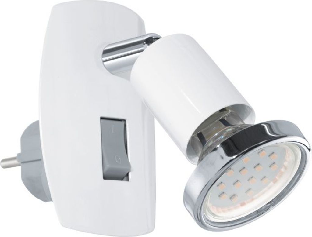 Eglo 92925 MINI 4 LED GU10 Spotleuchte, Wandlampe für Steckdose + Schalter 2,8W Weiss Chrom warmweiss