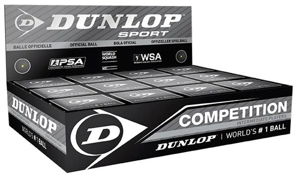 Balles Squash Dunlop Point Jaune Noires - Boîte de 12 Haute Qualité