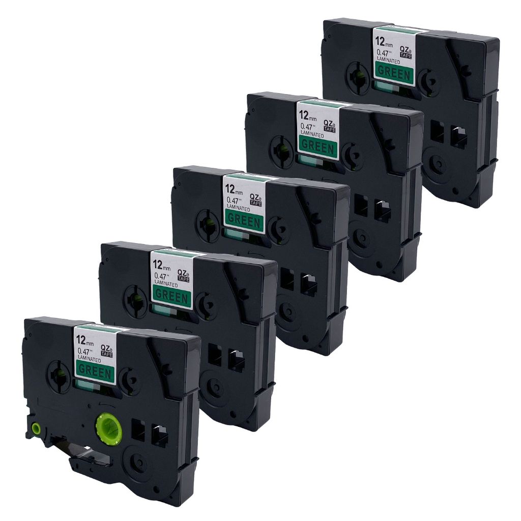 DULA Etikettenband - Kompatibel mit Brother P-Touch Tze-731 - 5 Stück - Schwarz auf grün - 12mm x 8m