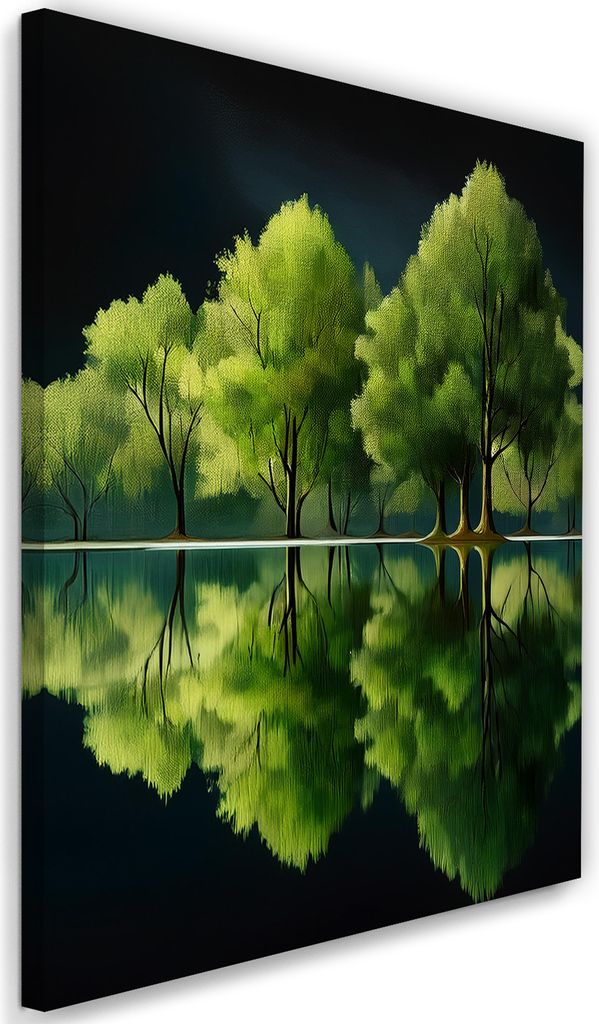 Leinwandbild Grün Wald See Landschaft 60x90 Feeby Grün bild für die wand bereit zum aufhängen