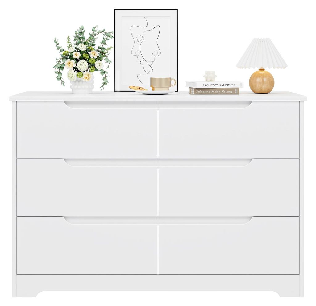 Kommode mit 6 Schubladen - Nachttisch - Holz - Höhe 71 cm - Modern minimalistisches Design - Weiß