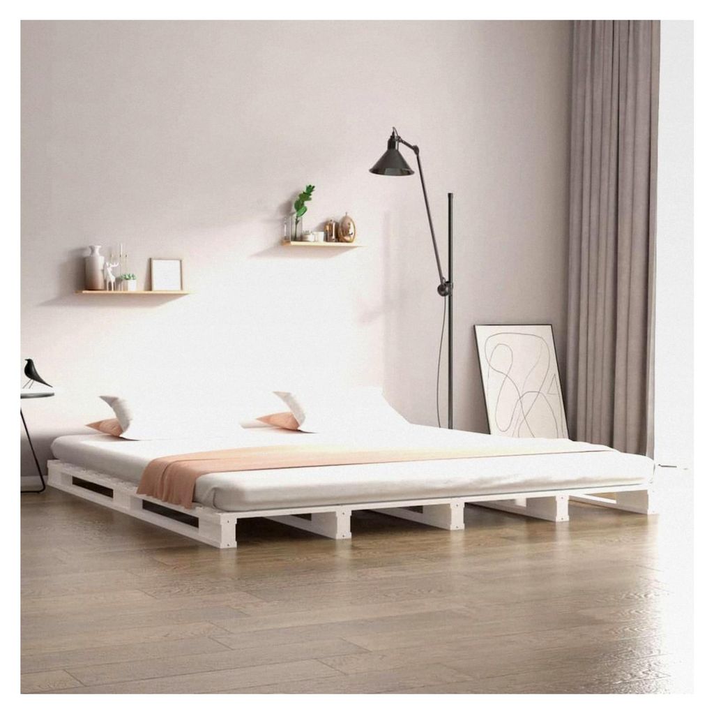 Palettenbett ohne Matratze in Weiß, 120x200 cm, aus Massivholz