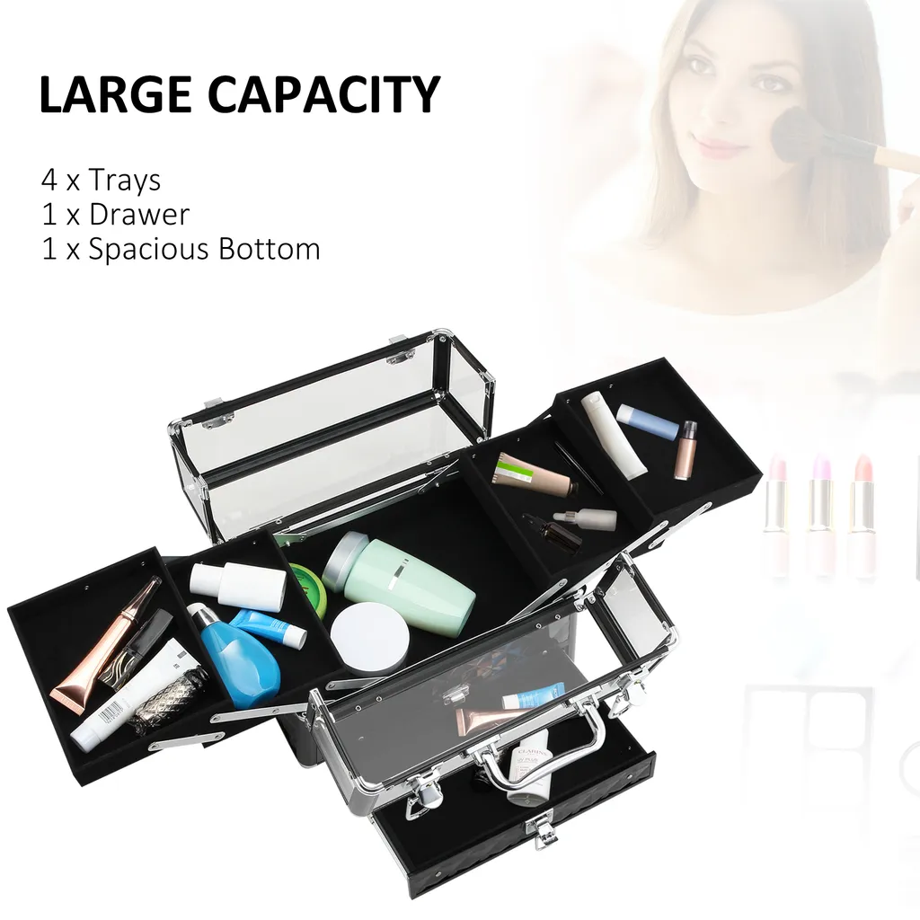 Coffre de Rangement Cosmétiques HOMCOM - Mallette Make-up Noir 30cm