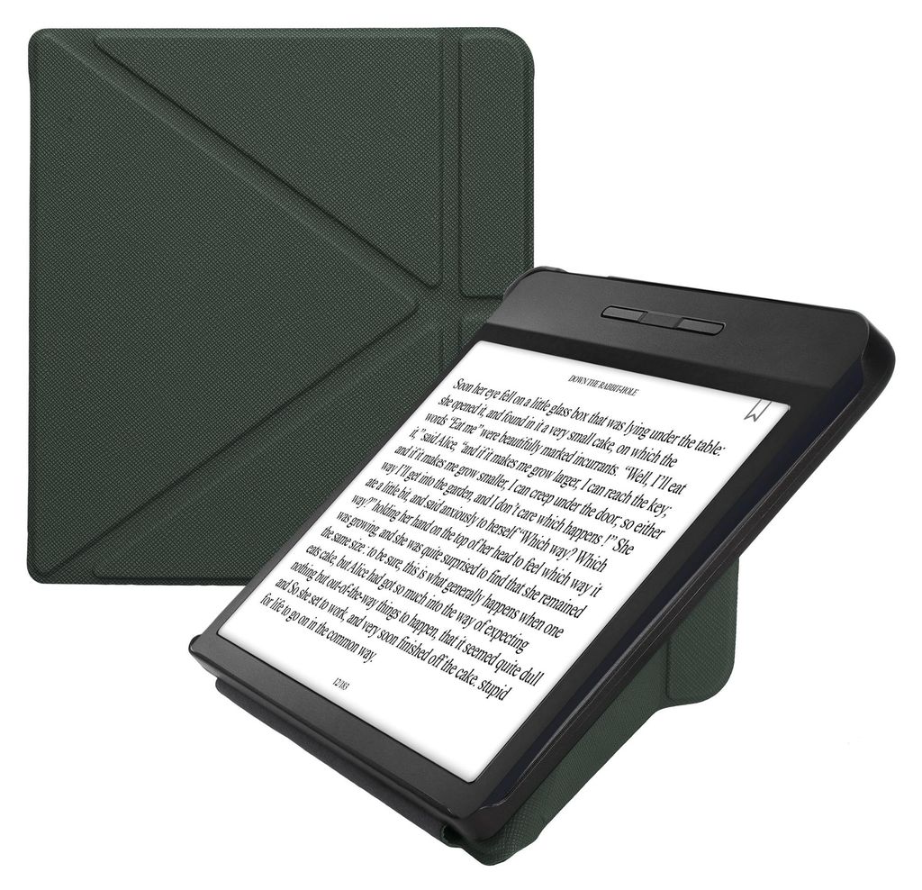 kwmobile Schutzhülle für Kobo Libra H2O Hülle - Kunstleder Case - eReader Klapphülle mit Auto Sleep Funktion - Cover mit Ständer - Dunkelgrün