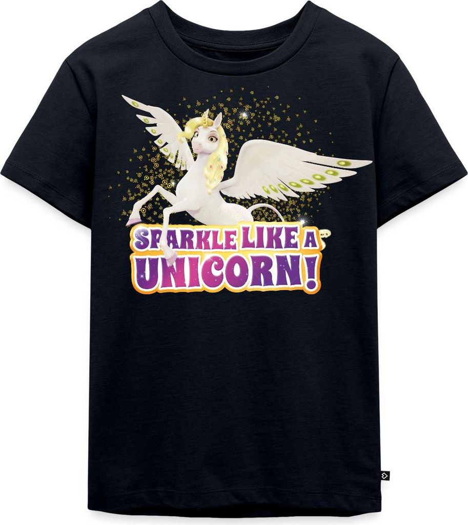 Spreadshirt Mia and Me Onchao Glitzer Wie Ein Einhorn Kinder Premium T-Shirt, 122/128 (6 Jahre), Navy