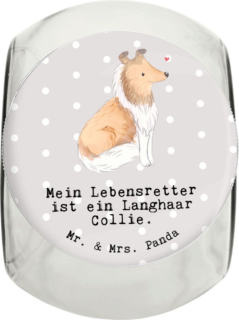 Mr. & Mrs. Panda Dose Langhaar Collie Lebensretter XL 2000ml - Grau Pastell - Geschenk, glasbehälter, Snackdose, Keksdose, Dekoglas, Vorratsbehäl...