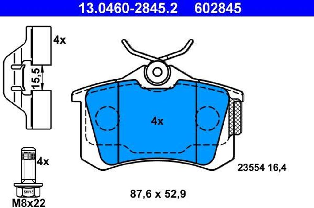 ATE 13.0460-2845.2 Bremsbelagsatz, Scheibenbremse OE 7701208213 kompatibel mit Avantime, Clio, Espace, Scenic, Megane, Modus, Twingo, Wind