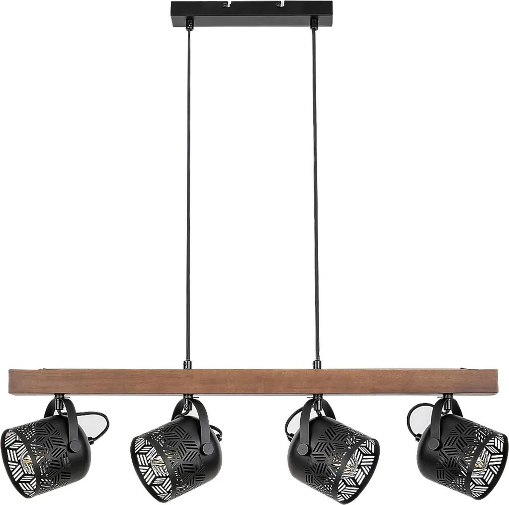 Plafonnier 4 spots style industriel bois de noyer et métal Rotem