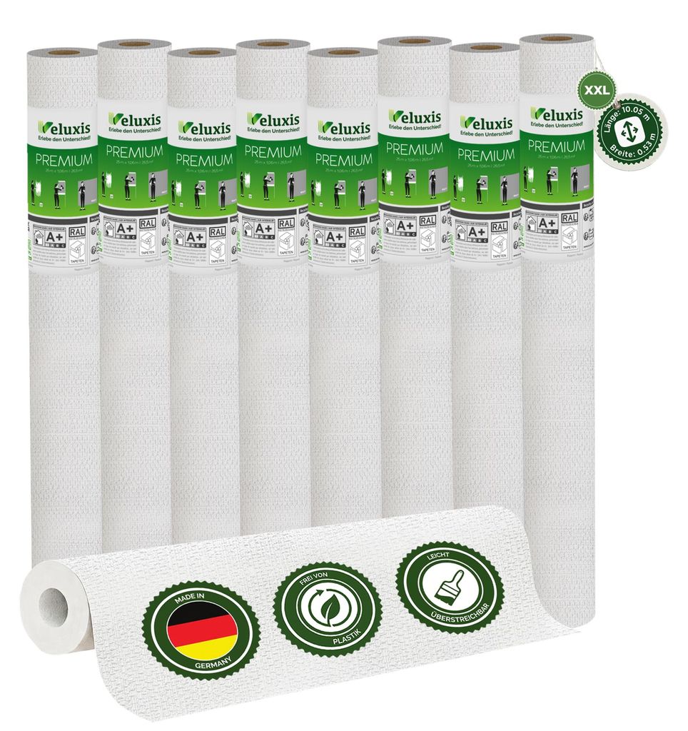 Vliestapete Vliestapete weiß – Renoviervlies Textiloptik in Querstruktur 8er Set, 8 x 25,00 m x 1,06 m, rissüberbrückend, blickdicht, überstr...
