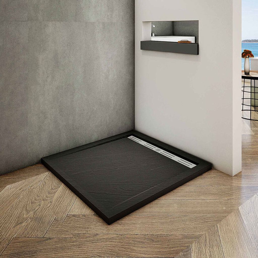 80x80x3cm Rechteck/Quadrat Duschtasse Schwarz Stein-Effekt Produktbild 
