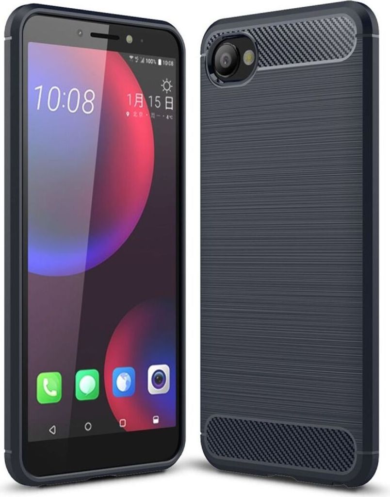 HTC Desire 12 Hülle Silikon Blau Carbon Optik Case TPU Produktbild 