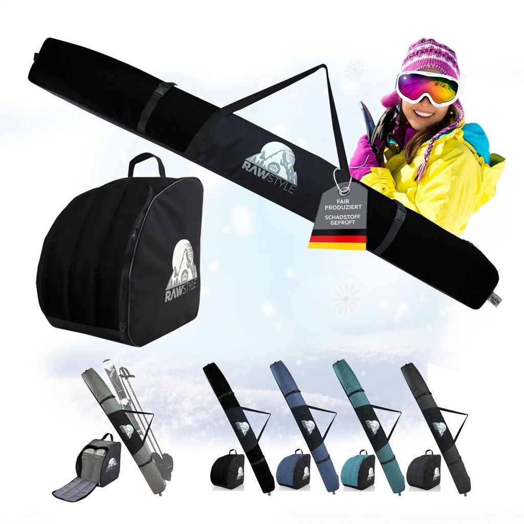 Skitasche Skitasche Ski-Schuh-Tasche KOMBI SET 160cm oder 180cm wasserdicht Mod3 (schwarz uni 160)