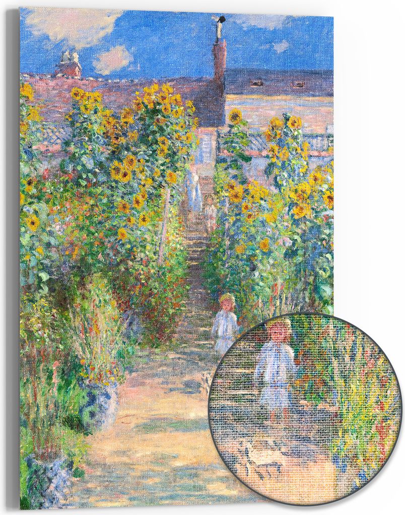 DEQOART Hybrid Leinwand Bild 60x90 cm 'Sonnenblumenweg' Wandbild Glas flach modern