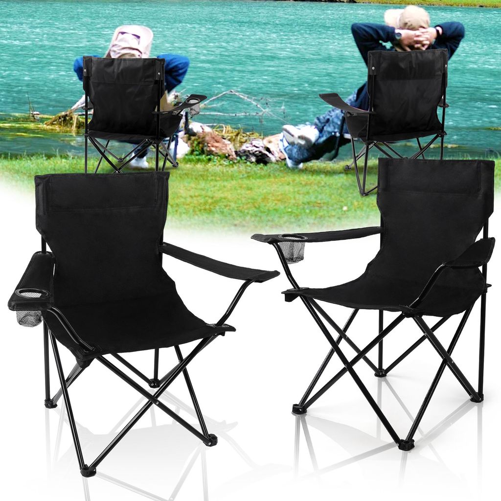 Freetoo 2X Faltstuhl Campingstuhl Anglerstuhl mit Getränkehalter & Tragetasche - Anglersessel klappbar - Klappstuhl Gartenstuhl Faltstuhl Relaxsessel