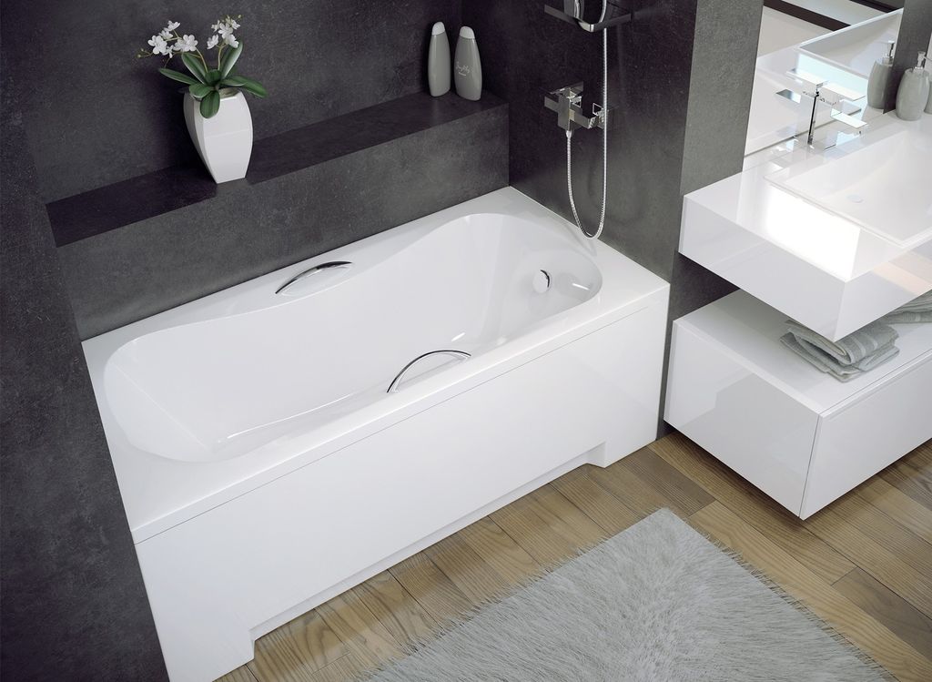 BADLAND Badewanne Rechteck Aria Plus 130x70 mit Acrylschürze, Handgriffen, Füßen und Ablaufgarnitur GRATIS