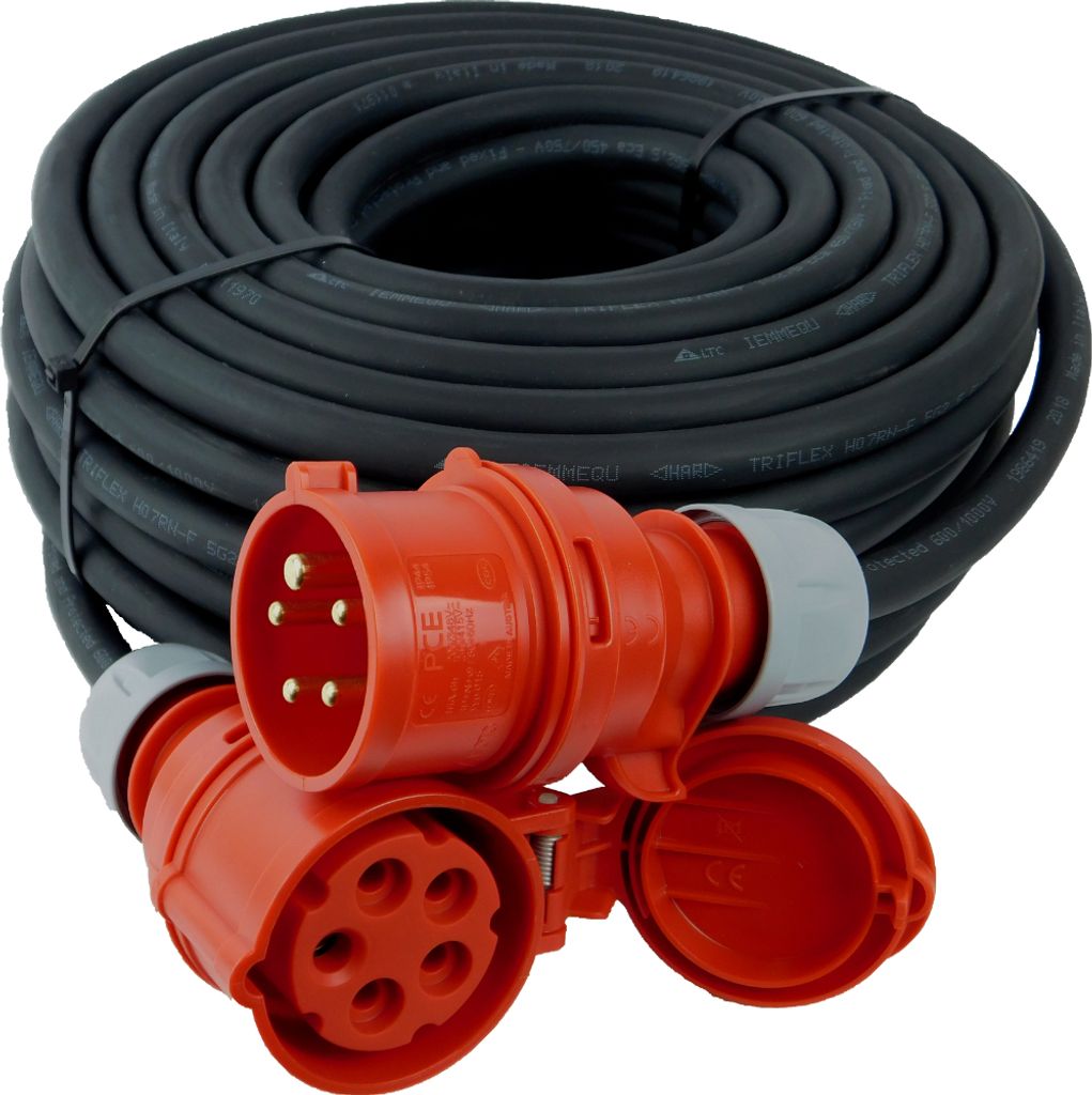 NWP CEE-Verlängerung 20m 400V 16A, Schwarz, IP44 5x2,5 mm² H07RN-F - Gummischlauchleitung, Verlängerungskabel für Baustelle, Industrie, Außenb...