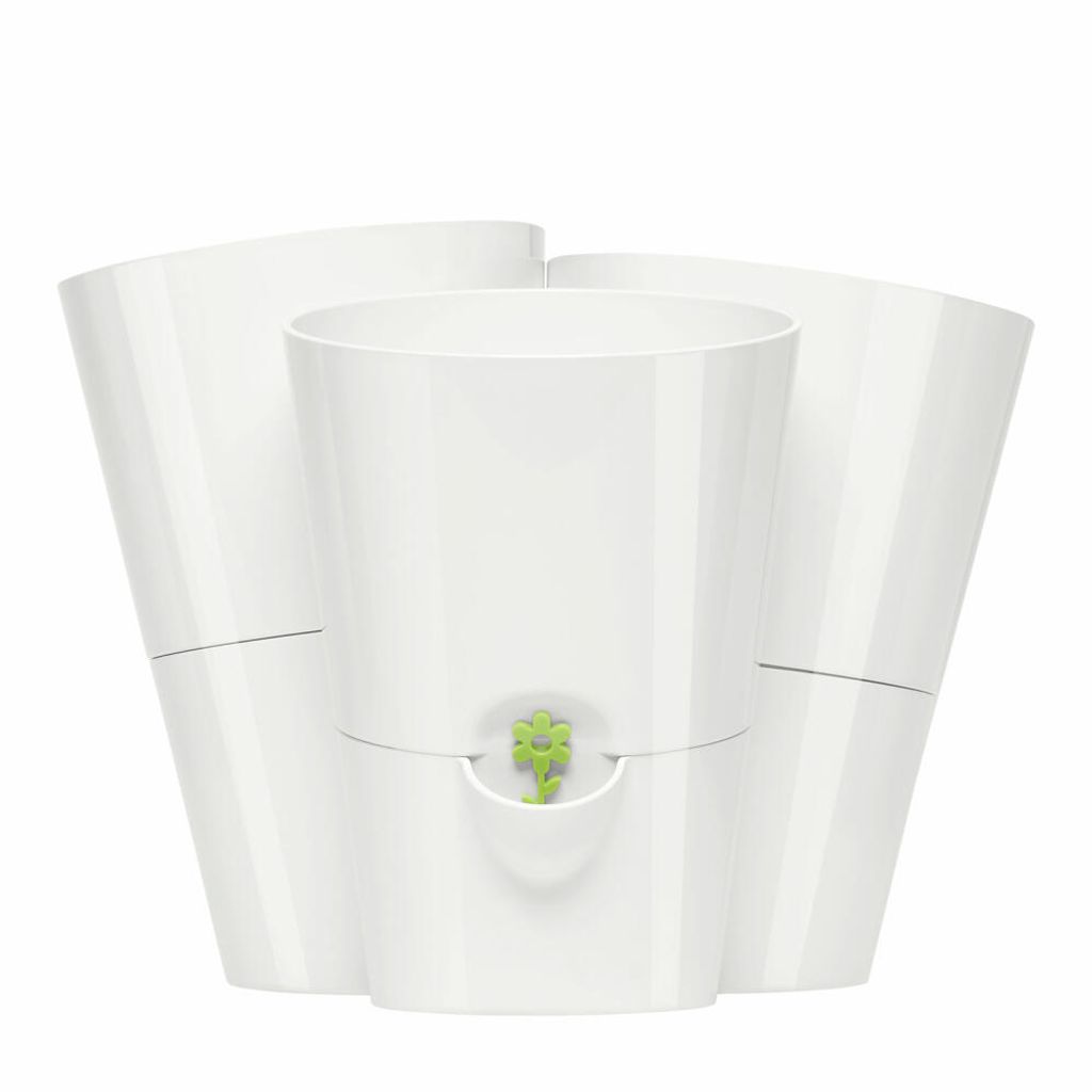 A white, three-part herb pot.