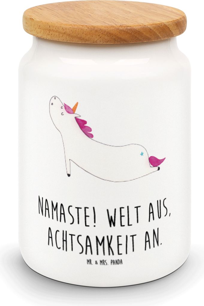 Mr. & Mrs. Panda Dose Einhorn Yoga - Weiß - Geschenk, Unicorn, Sport, Frischhaltedose, zuckerdose, Lustig, gebäckdose, Namaste, Keksdose, Kaffeed...