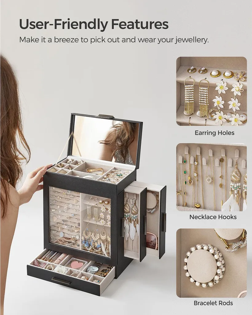 Rangement moderne pour bijoux - Coffret graphite et verre Noir-Argent