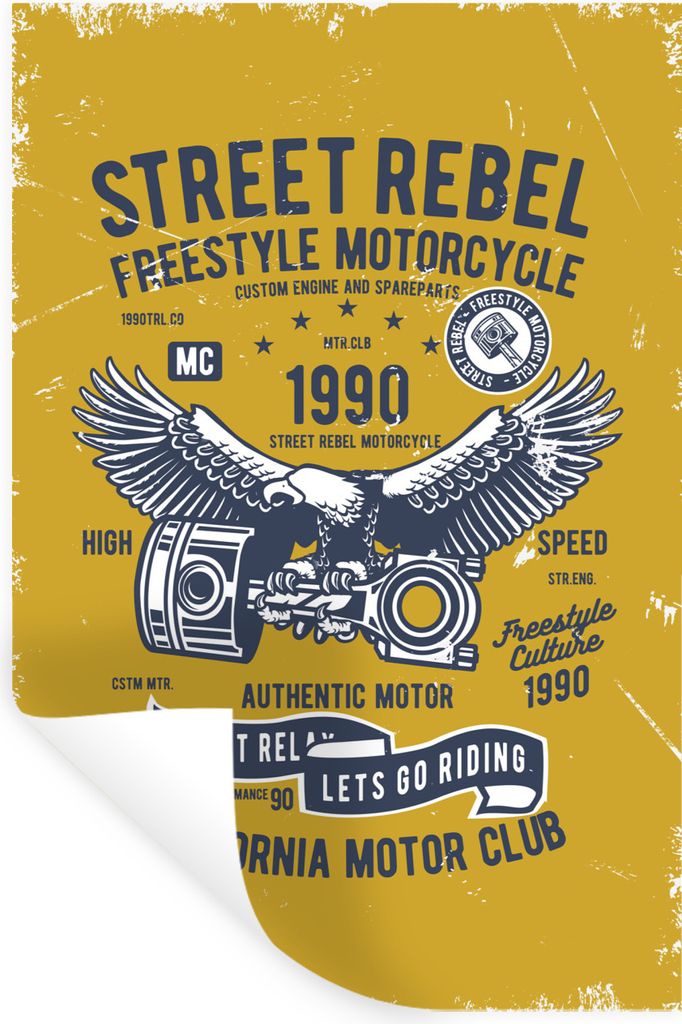 MuchoWow Wandtattoo Wandsticker Wandaufkleber Motorrad - Vogel - Retro 80x120 cm Selbstklebend und Repositionierbar - Repositionierbar - Wasser a...