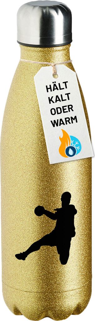 Huuraa Trinkflasche Handball Silhouette 500ml Gold Edelstahl Wasserflasche Trinkflasche Geschenkidee