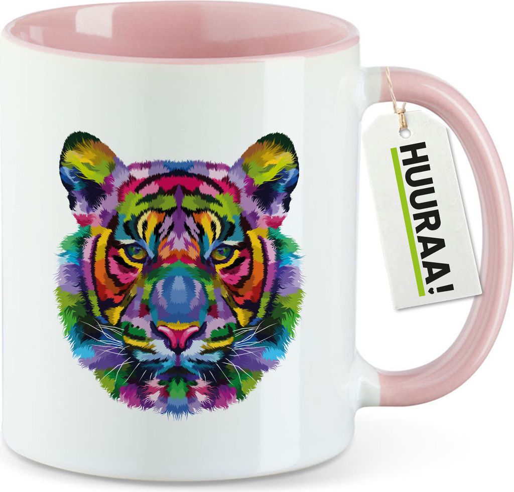 Huuraa Kaffeetasse Tiger Kopf Colorful 330ml Rosa Keramik Kaffeebecher Geschenkidee
