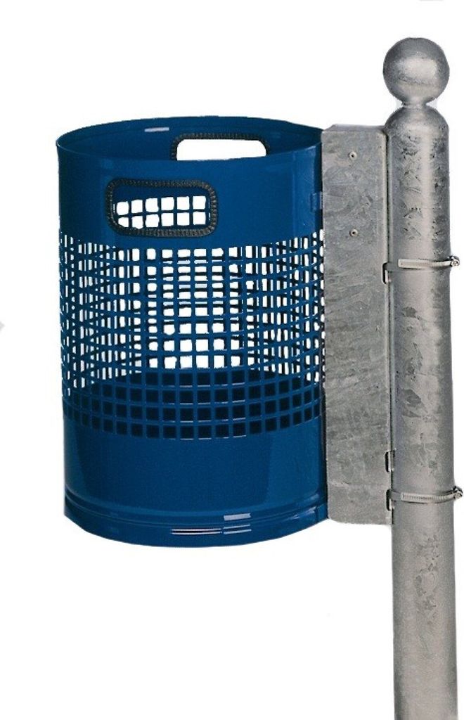 Abfallsammler zur Wand- oder Rohrbefestigung | 30 Liter, HxBxT 46x33x33cm | Verzinkter Stahl | Blau