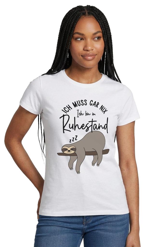 Spreadshirt Ruhestand | Faultier Ich Muss Gar Nix Frauen T-Shirt, S, Weiß