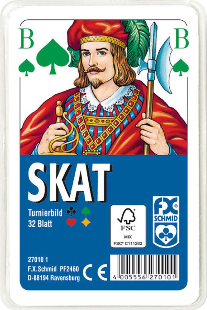 Klassisches Skatspiel, Offizielle Turnierkarte des DSkV, 32 Karten in Klarsicht-Box Ravensburger 27010