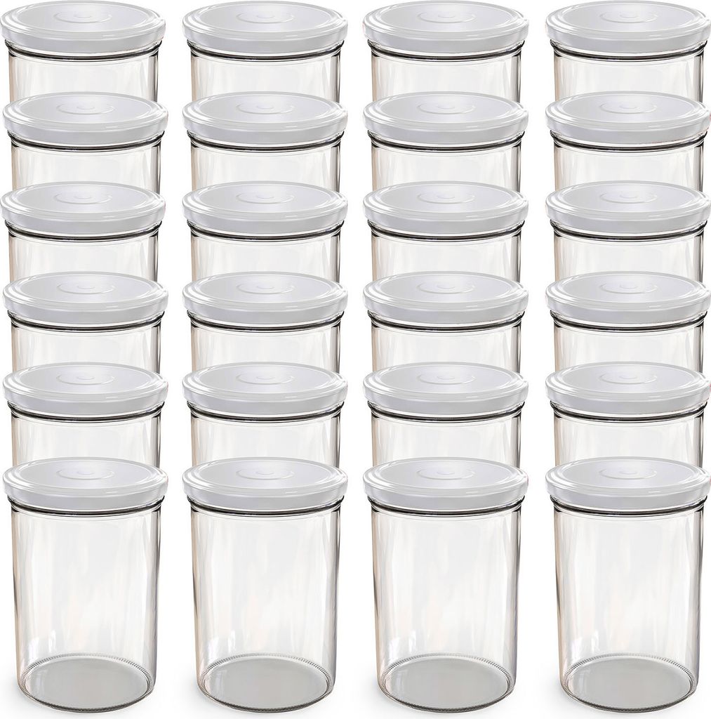 Oputec 24x 440 ml Einmachgläser mit Schraubdeckel Weiß – Perfekt für Konfitüren, Vorratsgläser mit Deckel ideal als Marmeladengläser und Sc...