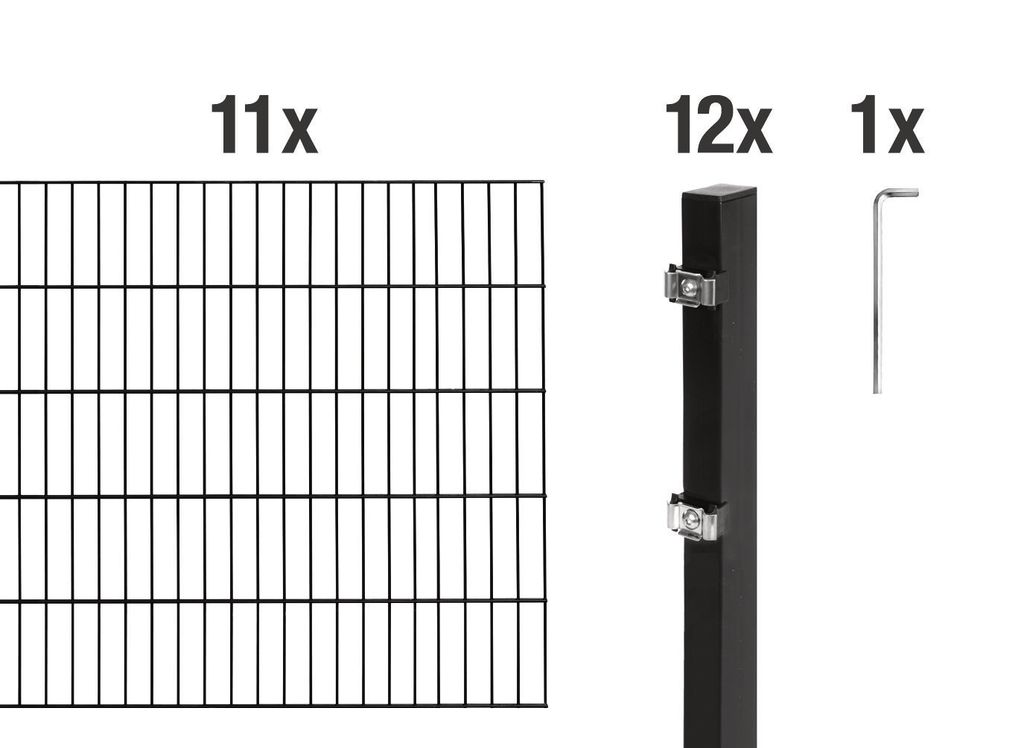 Alberts 628260 Doppelstabmattenzaun als 24 tlg. Zaun-Komplettset, matt schwarz, Höhe 140 cm, Länge 22 m