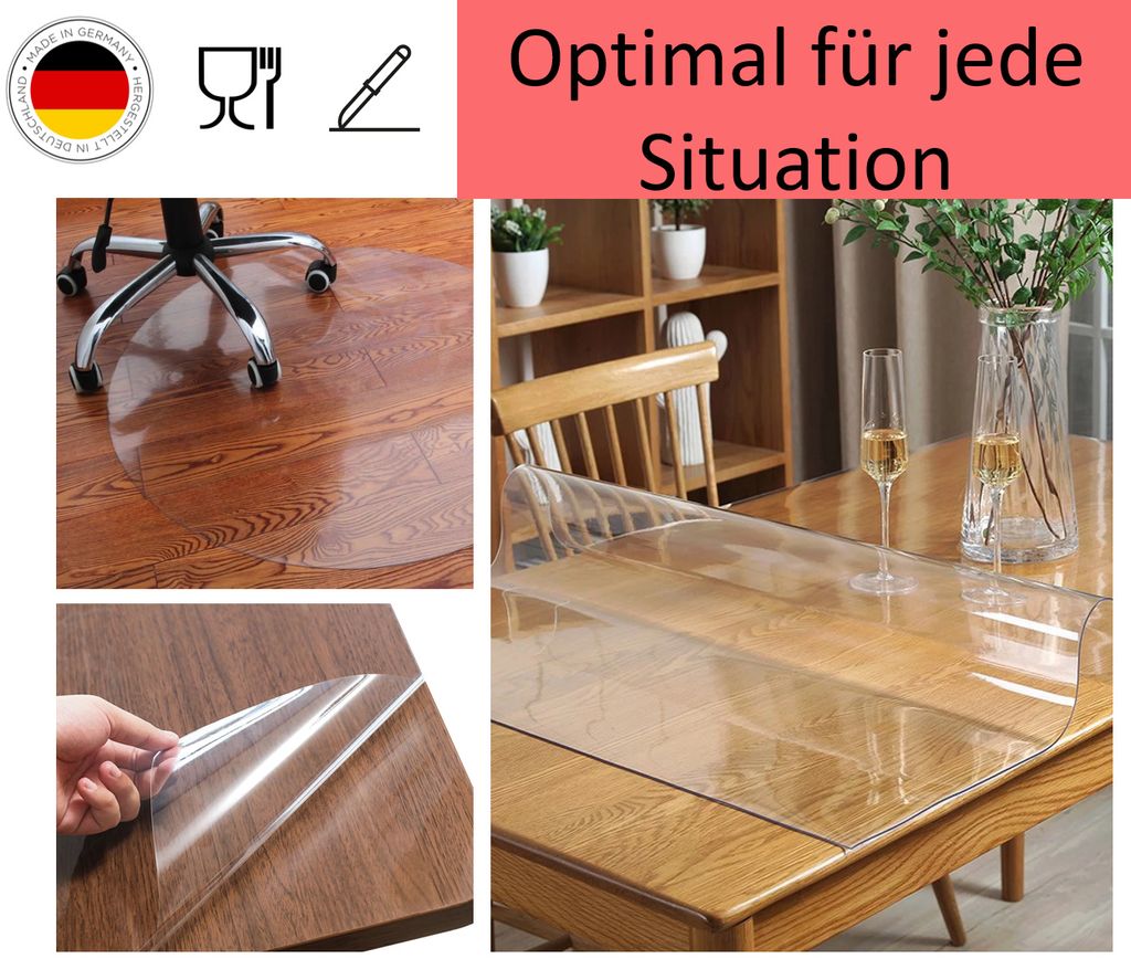 Transparent Tischfolie Tischdecke klar Tischschutz Tischmatte 2mm PVC Abwaschbar 