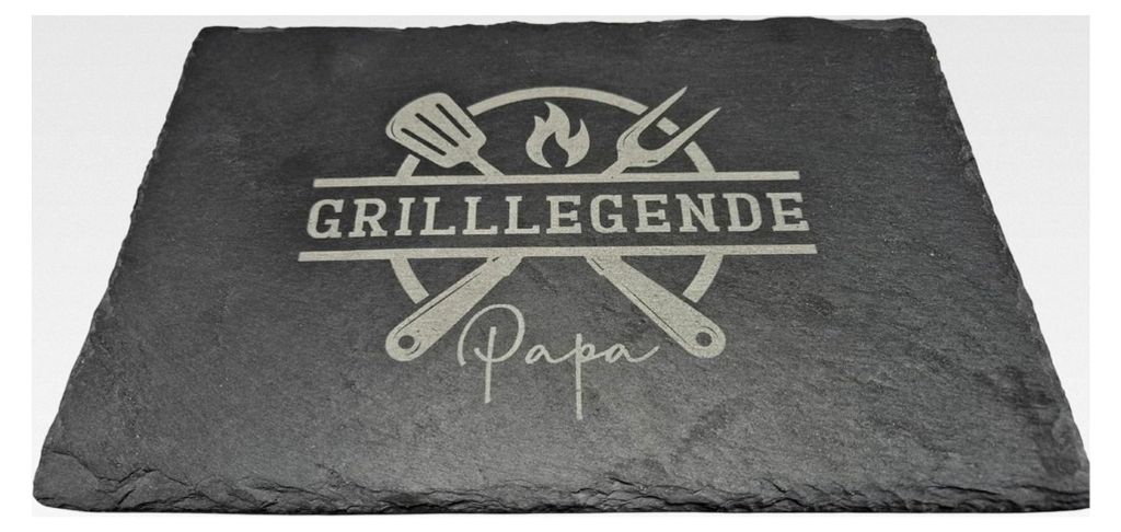 Personalisierte Schieferplatte Grilllegende mit Wunschname | Geschenk für Papa, Ehemann oder Opa | BBQ Deko Gravur 30x20 cm