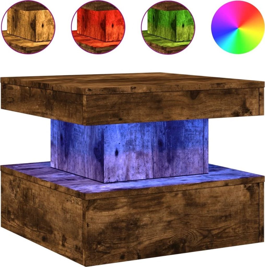 Couchtisch mit LED-Leuchten Räuchereiche 50x50x40 cm