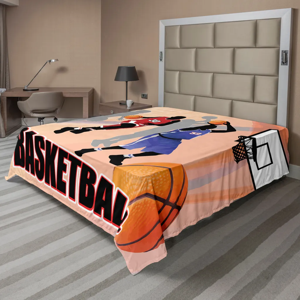 Drap de lit Basketball anti-décoloration, grand drap doux 260x228cm pour lit
