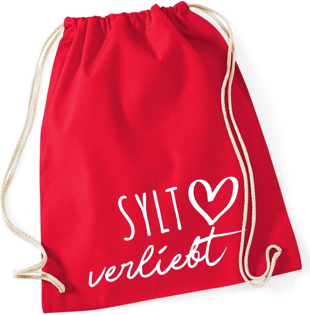 Huuraa Turnbeutel Sylt verliebt 12 Liter Classic Red Baumwolle Rucksack Geschenkidee