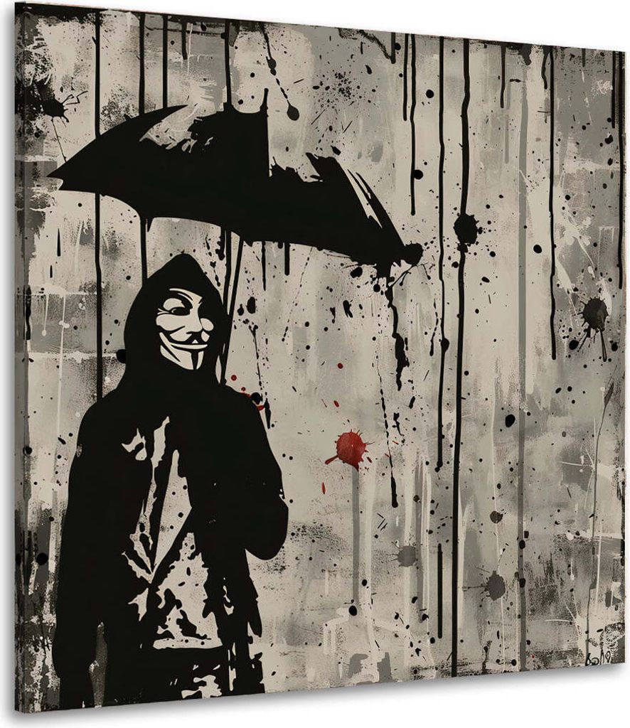 Abstrakt Maske mit Regenschirm schwarz weiß Leinwandbild Wandbild Wanddeko: 40x40x2cm